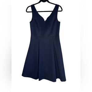 Women's DKNY SZ 6 Navy Blue Dress Asymmetrical V Neck Classy Homecoming